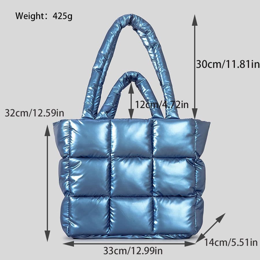 image-Jiugong Plaid Down Cotton Tote Bag Female Soft