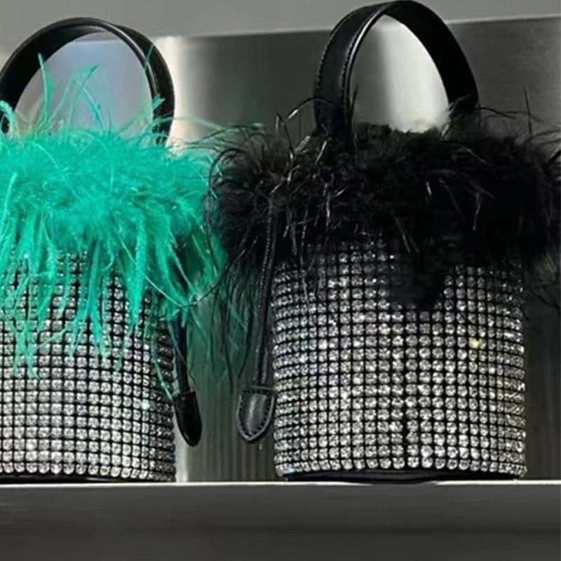image-Plush Bucket Bag Female Bling Hot Drilling