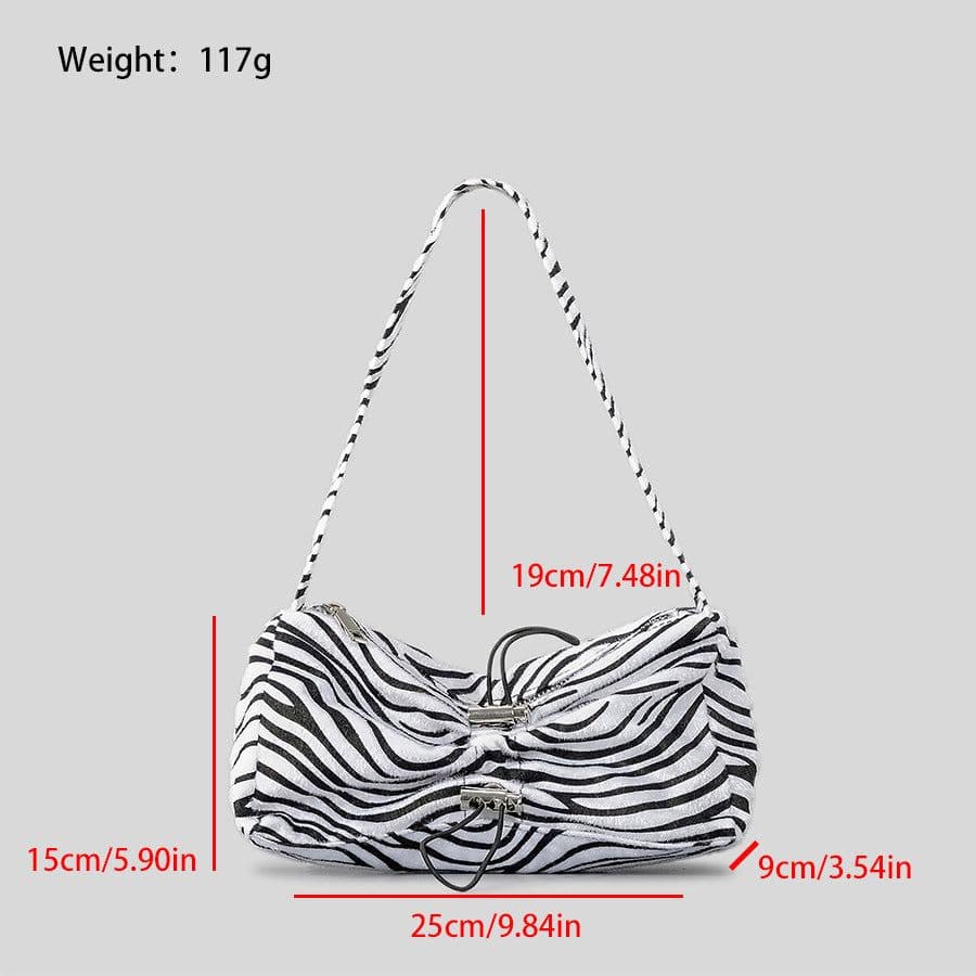 image-Autumn And Winter Drawstring Ruffle Zebra Stripes Underarm Bag Women