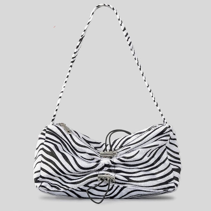 image-Autumn And Winter Drawstring Ruffle Zebra Stripes Underarm Bag Women