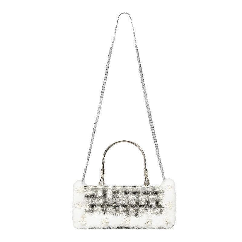 image-Ostrich Fur Pearl Rhinestone Bag Women's New