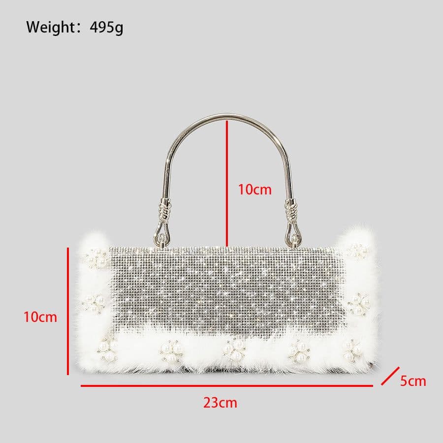 image-Ostrich Fur Pearl Rhinestone Bag Women's New