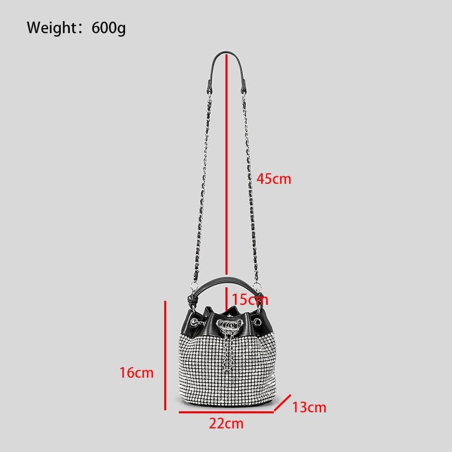 image-Rhinestone Women's Niche Bling Rhinestone Bucket Bag