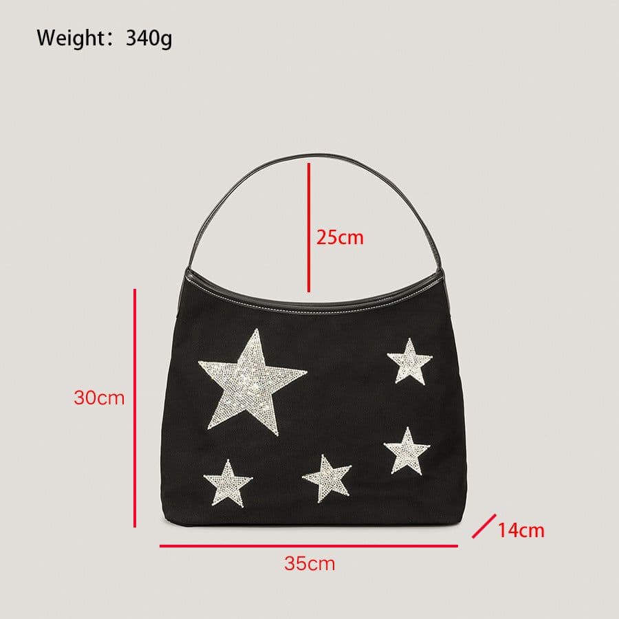 image-Retro Five-pointed Star Rhinestone Tote Bag For Women