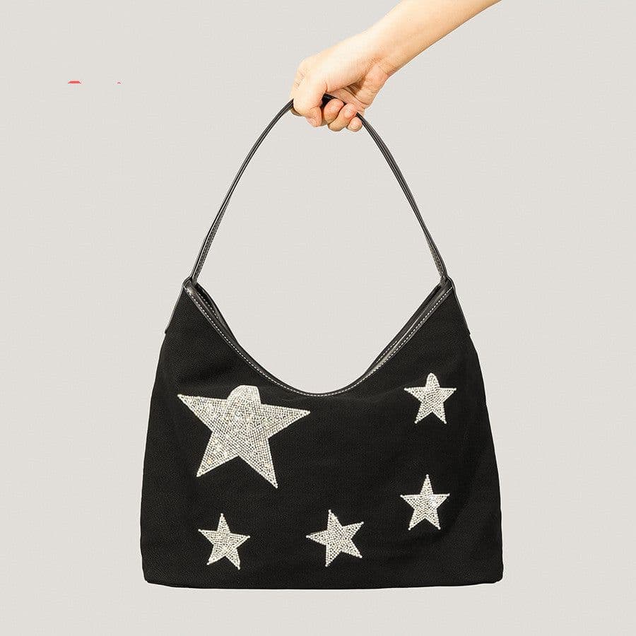 image-Retro Five-pointed Star Rhinestone Tote Bag For Women