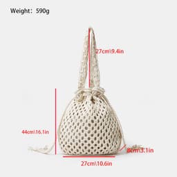 image-Ins Hand-woven Cotton Bucket Bag Fashion Simple