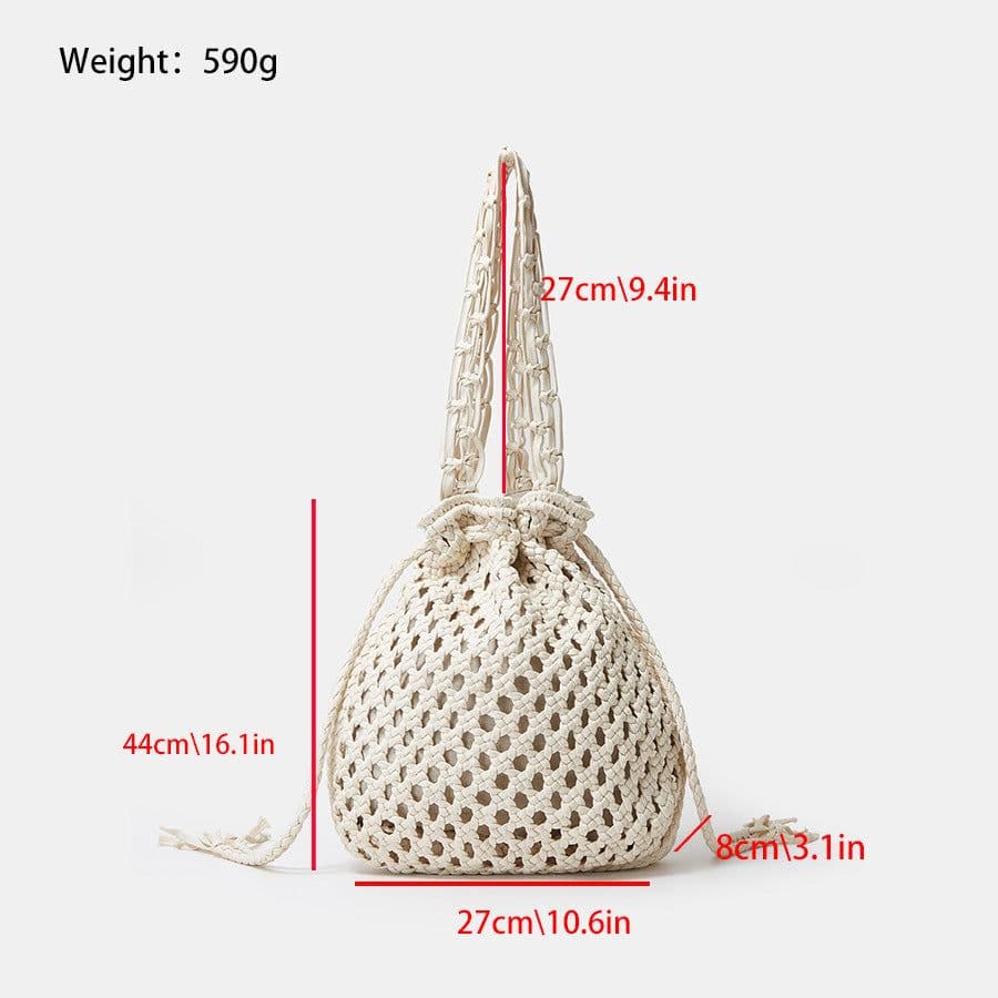 image-Ins Hand-woven Cotton Bucket Bag Fashion Simple