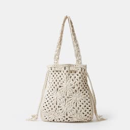 image-Ins Hand-woven Cotton Bucket Bag Fashion Simple