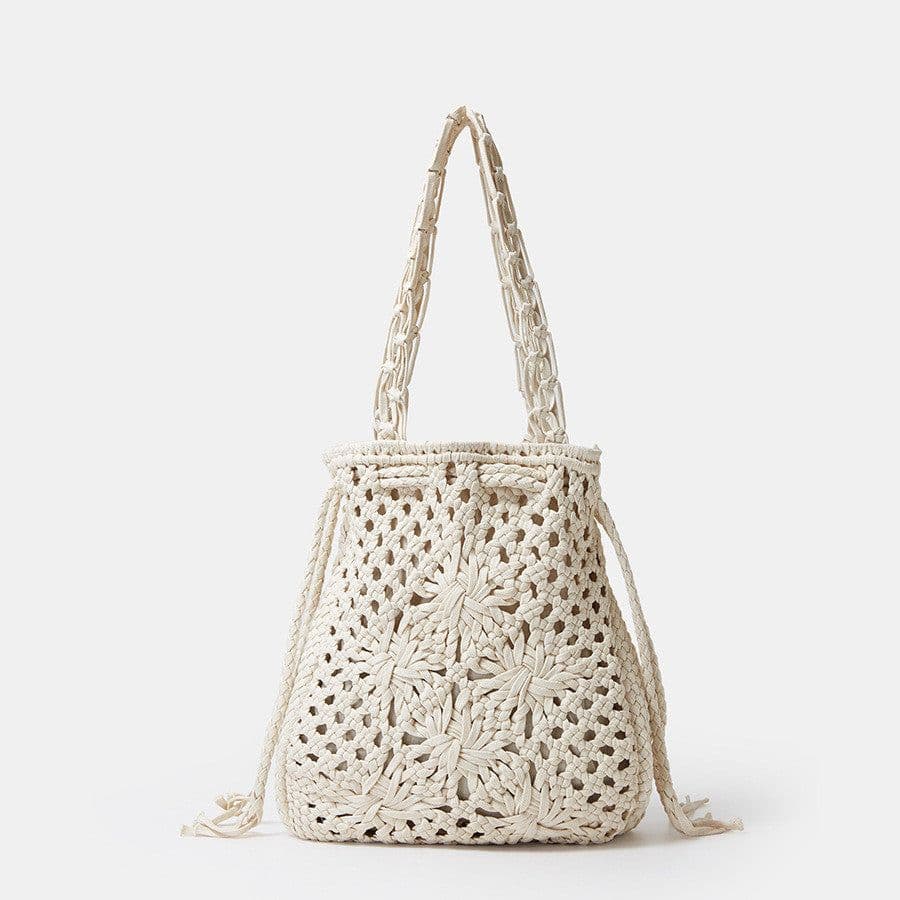image-Ins Hand-woven Cotton Bucket Bag Fashion Simple