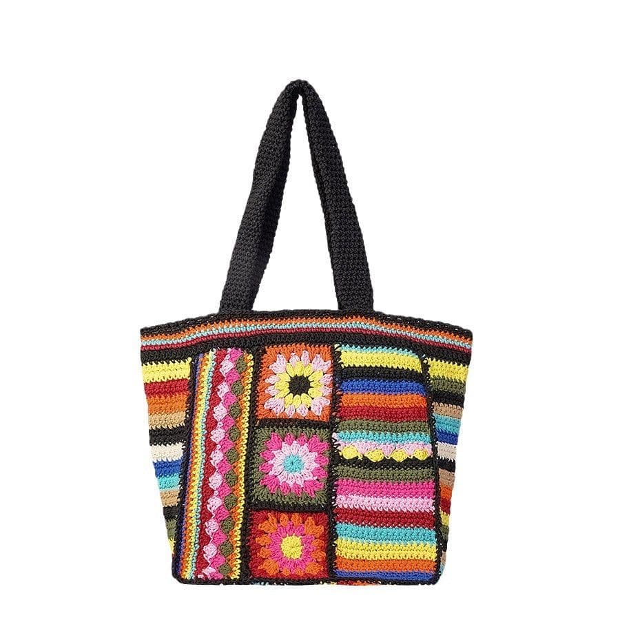 image-Vintage Floral Wool Woven Bag Women's Ethnic Style Handmade Crochet