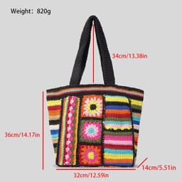 image-Vintage Floral Wool Woven Bag Women's Ethnic Style Handmade Crochet