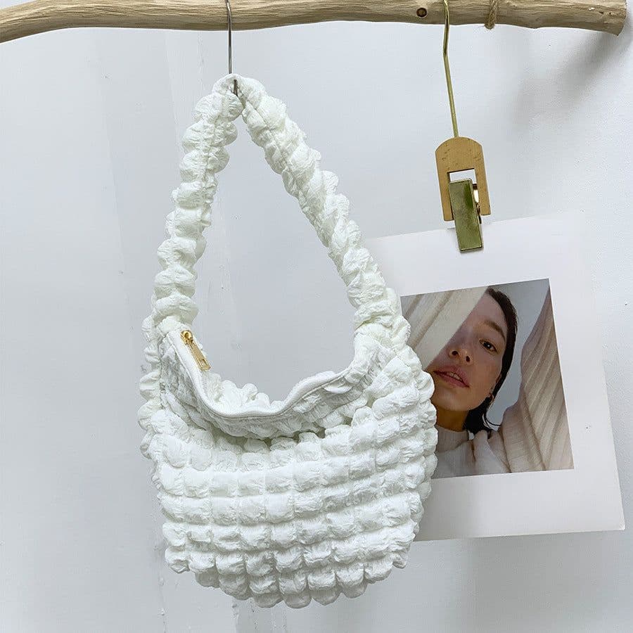 image-Women's Fashion Casual Solid Color Pleated Clouds Underarm Bag