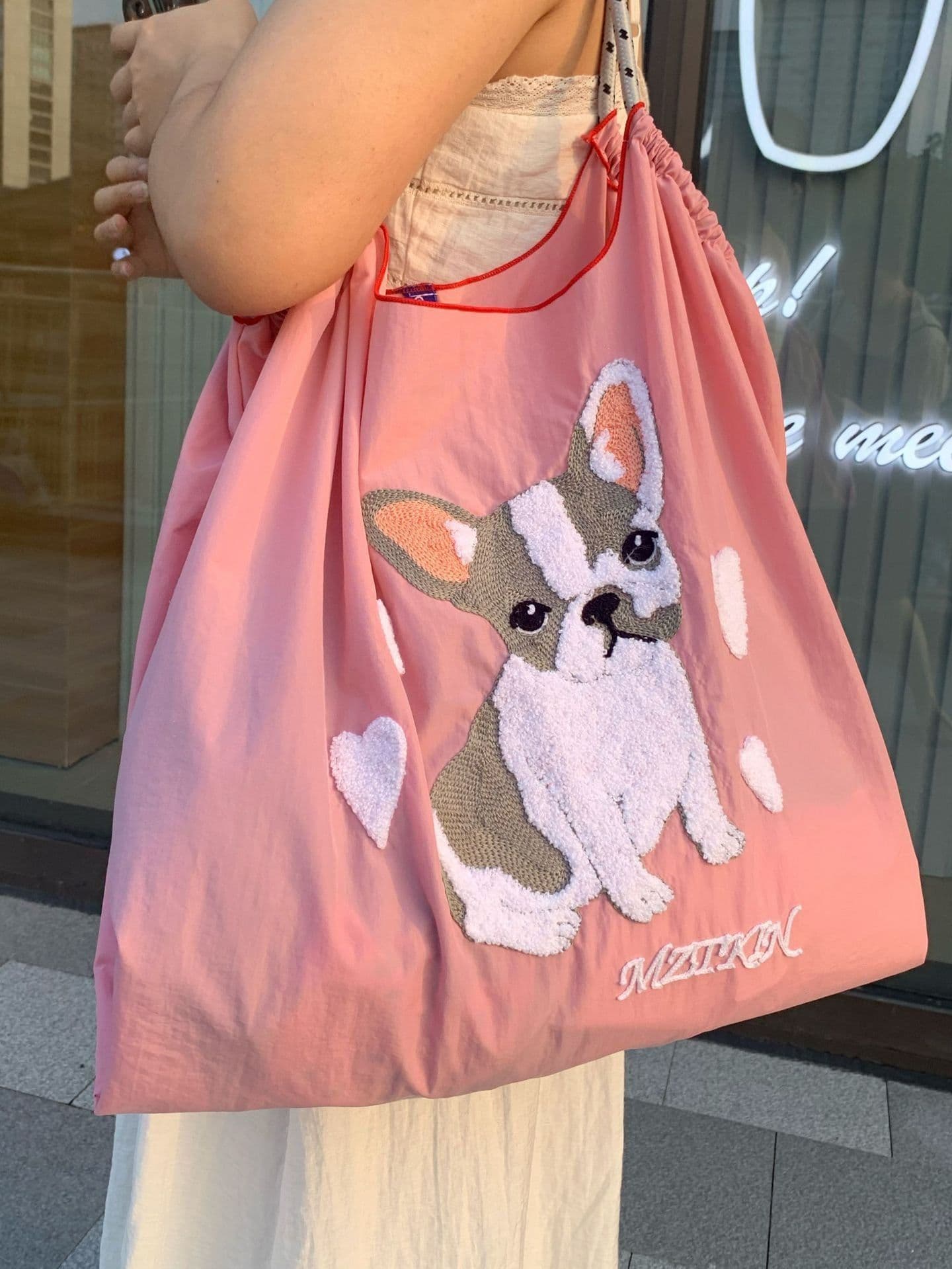 image-Embroidered Shopping Bag Hand-carrying Embroidered Nylon