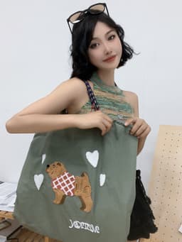 image-Embroidered Shopping Bag Hand-carrying Embroidered Nylon