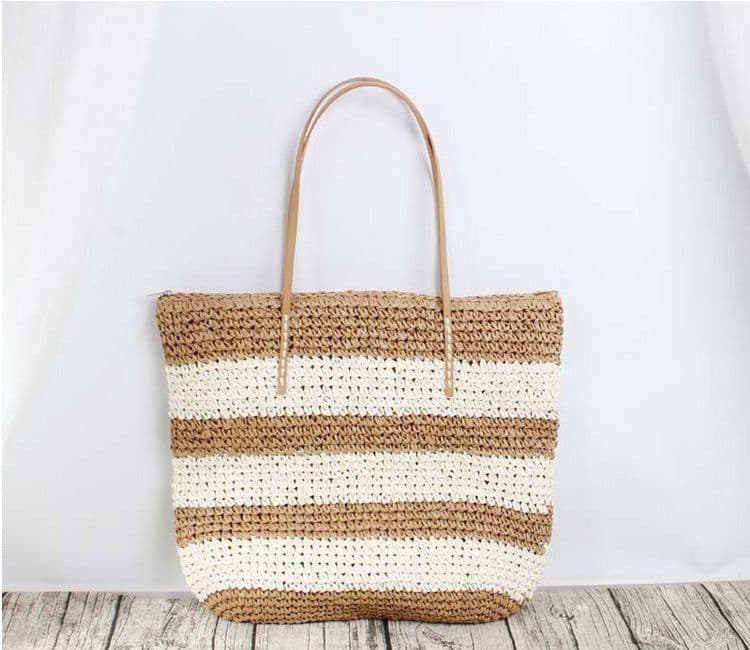 image-Fashion Color Contrast Women's Striped Models Straw Bag