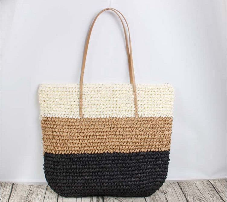 image-Fashion Color Contrast Women's Striped Models Straw Bag