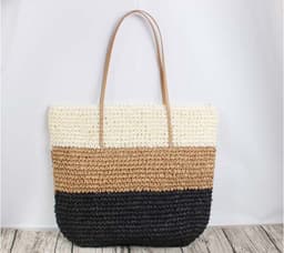 image-Fashion Color Contrast Women's Striped Models Straw Bag
