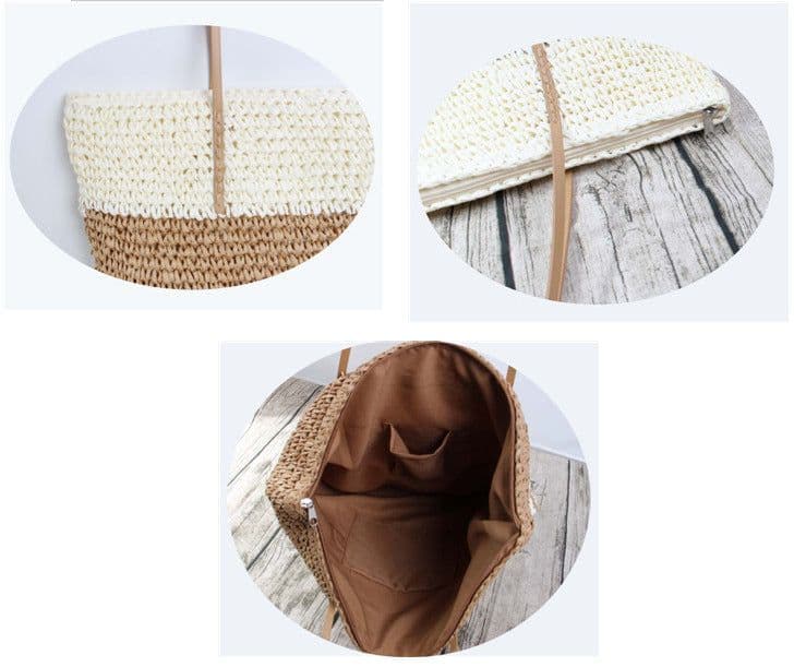image-Fashion Color Contrast Women's Striped Models Straw Bag