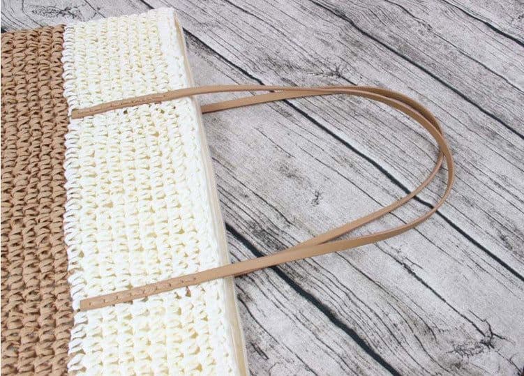 image-Fashion Color Contrast Women's Striped Models Straw Bag