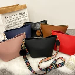 image-Printing Shoulder Girdle Women's Bucket Bag Lychee Pattern