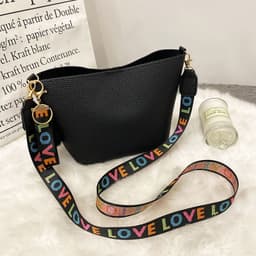 image-Printing Shoulder Girdle Women's Bucket Bag Lychee Pattern