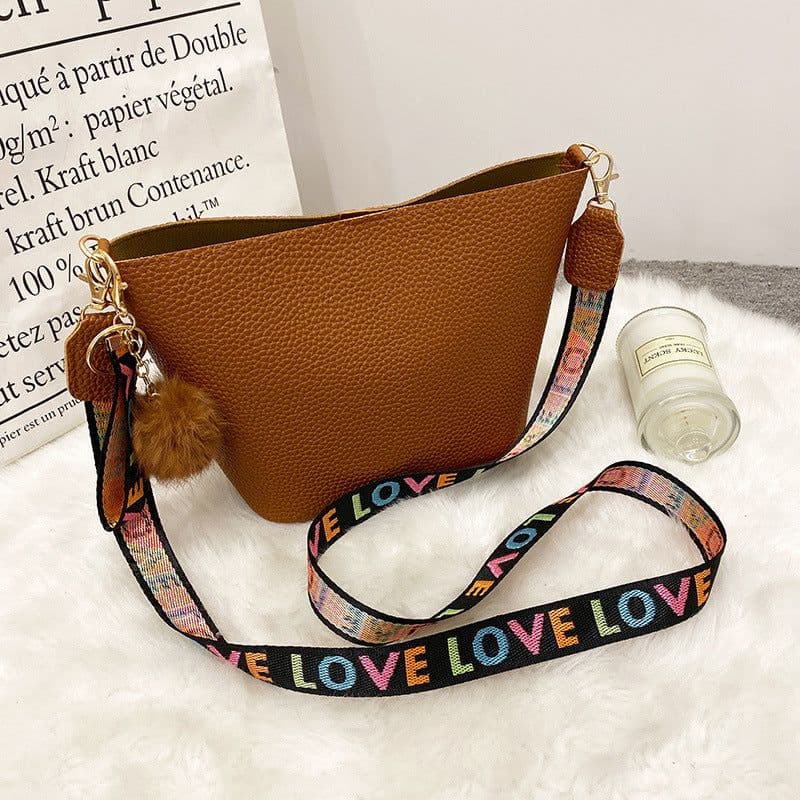 image-Printing Shoulder Girdle Women's Bucket Bag Lychee Pattern