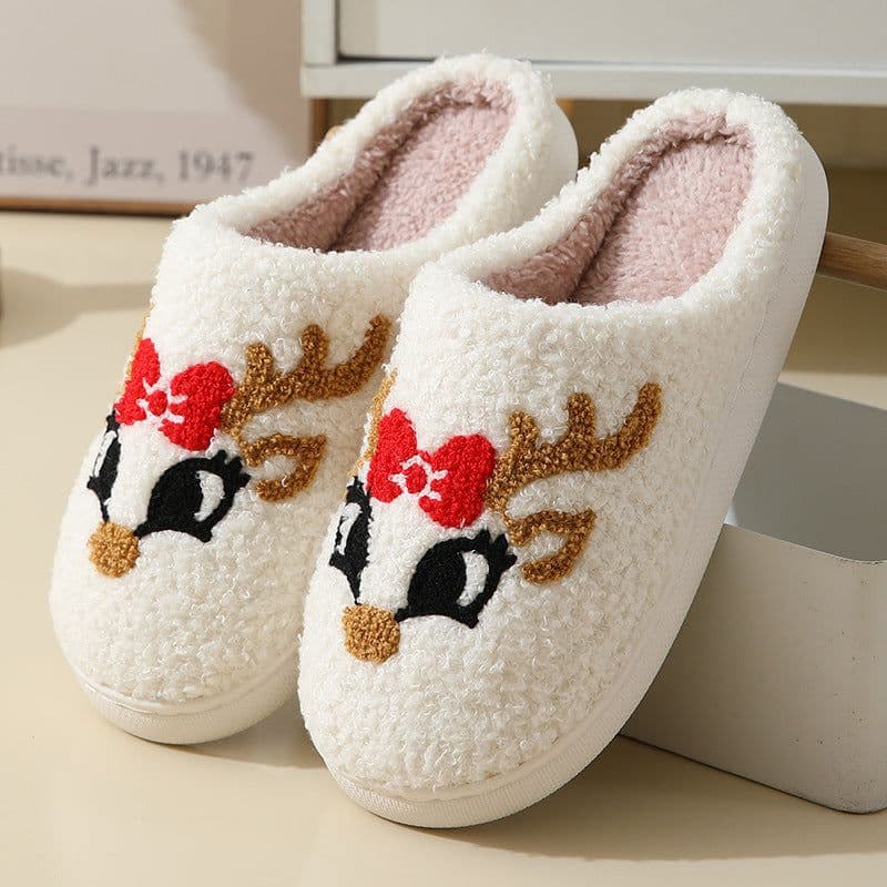 image-Christmas Home Slippers Cute Cartoon Santa Claus Cotton Slippers For Women And Men Couples Winter Warm Furry Shoes