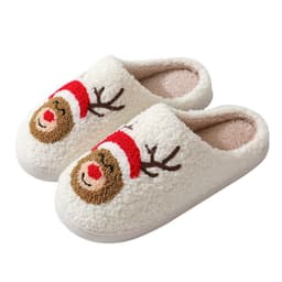 image-Christmas Home Slippers Cute Cartoon Santa Claus Cotton Slippers For Women And Men Couples Winter Warm Furry Shoes