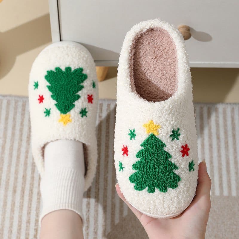 image-Christmas Home Slippers Cute Cartoon Santa Claus Cotton Slippers For Women And Men Couples Winter Warm Furry Shoes