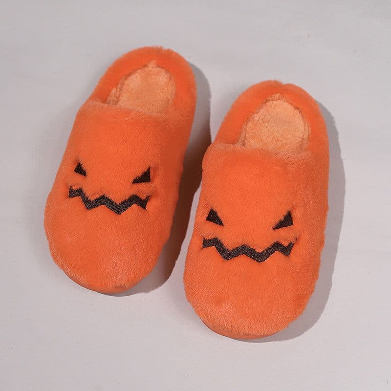image-Cute Halloween Pumpkin Slippers Winter Warm Plush Bedroom Floor Home Slippers Casual Slip On Comfortable Cozy Indoor House Shoes