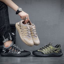 image-Men's Shoes Breathable Leather Mesh Stitching Casual Shoes