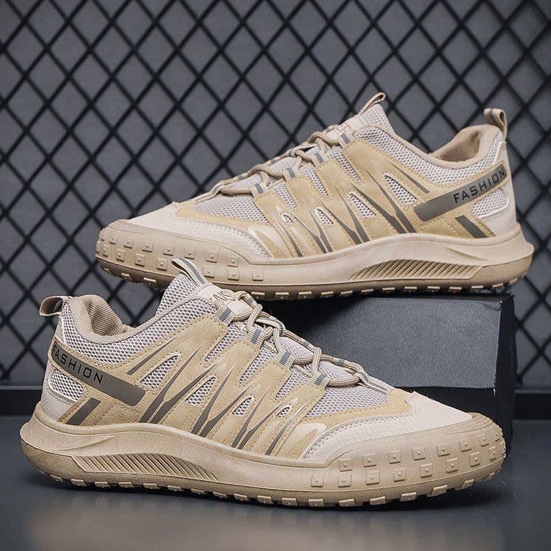 image-Men's Shoes Breathable Leather Mesh Stitching Casual Shoes