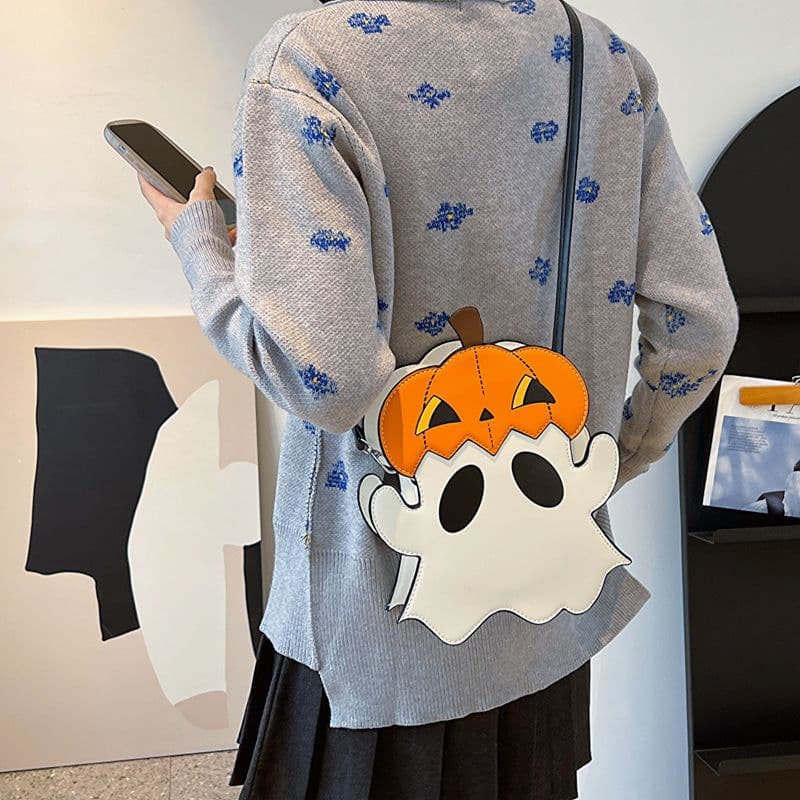 image-Halloween Shouder Bags Creative 3D Cartoon Pumpkin Ghost Design Cute Bags Women Cell Phone Purses Novelty Personalized Candy Crossbody Bags