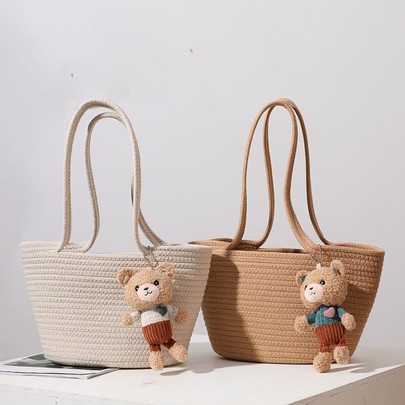 image-Women's Fashion Casual Cotton Thread Shoulder Straw Bag