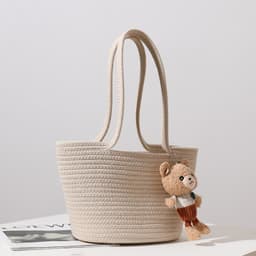 image-Women's Fashion Casual Cotton Thread Shoulder Straw Bag