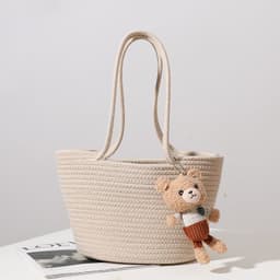 image-Women's Fashion Casual Cotton Thread Shoulder Straw Bag