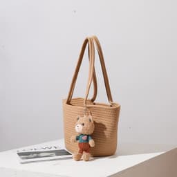 image-Women's Fashion Casual Cotton Thread Shoulder Straw Bag
