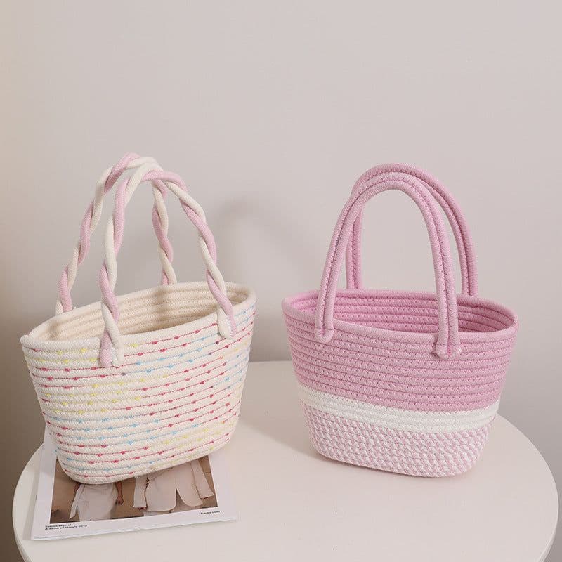 image-Women's Fashion Twist Hand-held Cotton Thread Woven Bag