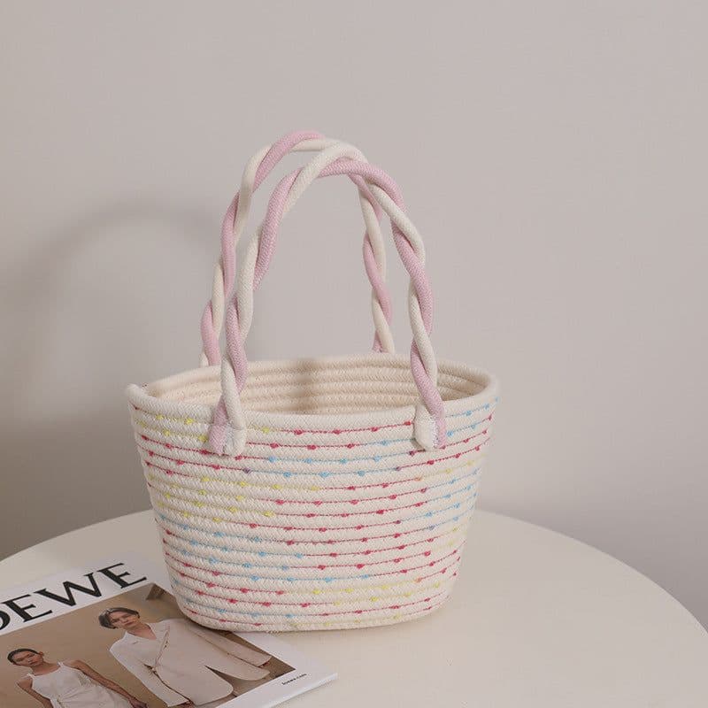 image-Women's Fashion Twist Hand-held Cotton Thread Woven Bag