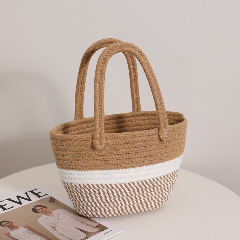 image-Women's Fashion Twist Hand-held Cotton Thread Woven Bag
