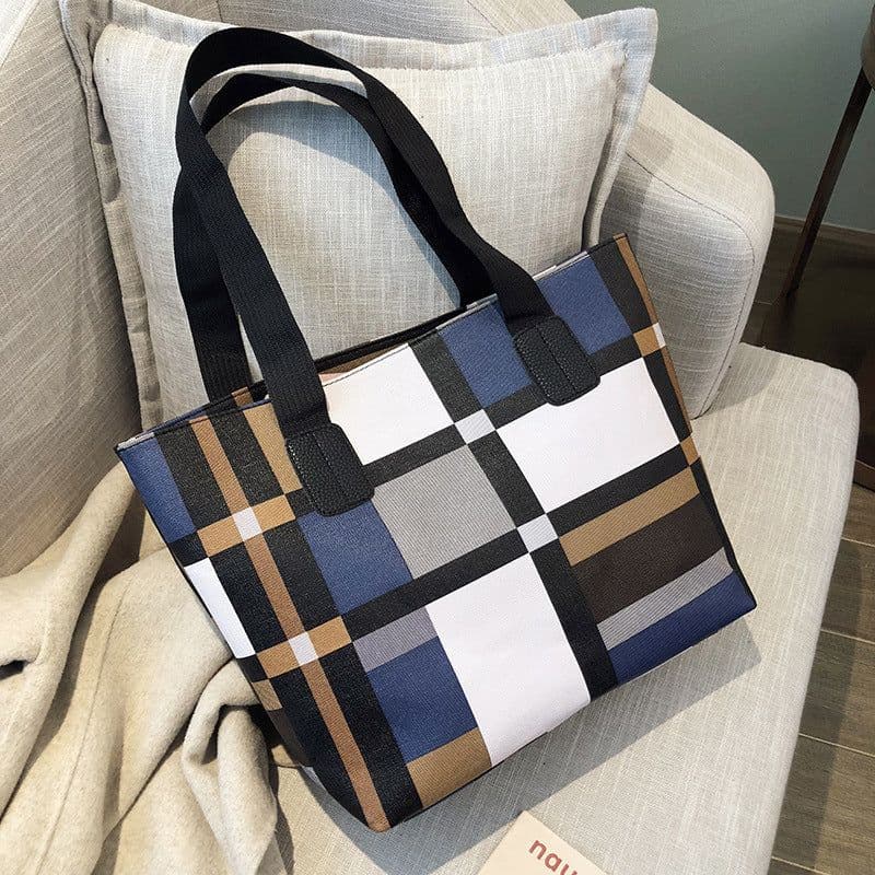 image-PU Shoulder Fashion Plaid Large Capacity Shopping Bag