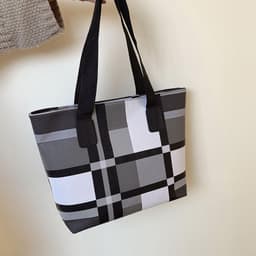 image-PU Shoulder Fashion Plaid Large Capacity Shopping Bag