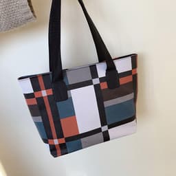 image-PU Shoulder Fashion Plaid Large Capacity Shopping Bag