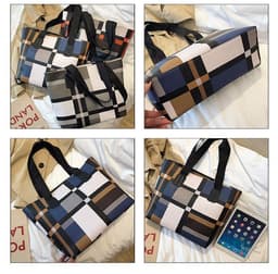 image-PU Shoulder Fashion Plaid Large Capacity Shopping Bag