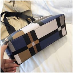 image-PU Shoulder Fashion Plaid Large Capacity Shopping Bag