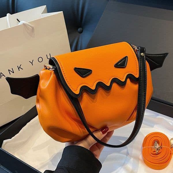 image-Funny Crossbody Bag Halloween Pumpkin Cartoon Shoulder Bags With Small Wings Personalized Creative Female Handbag