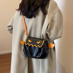 image-Funny Crossbody Bag Halloween Pumpkin Cartoon Shoulder Bags With Small Wings Personalized Creative Female Handbag