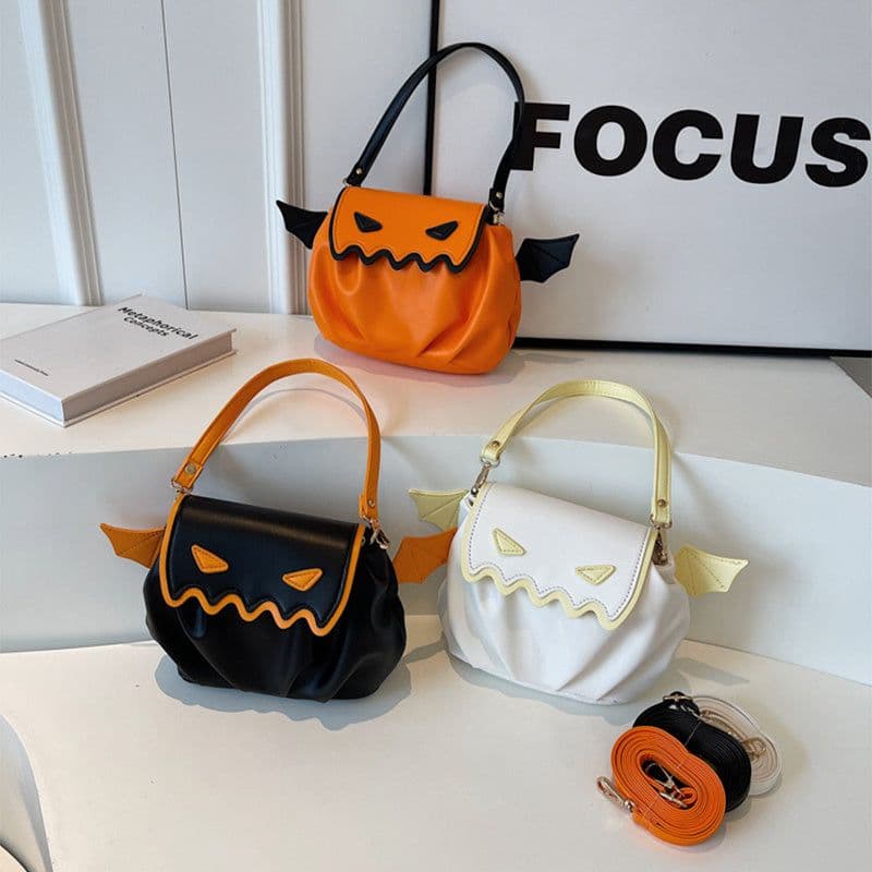 image-Funny Crossbody Bag Halloween Pumpkin Cartoon Shoulder Bags With Small Wings Personalized Creative Female Handbag