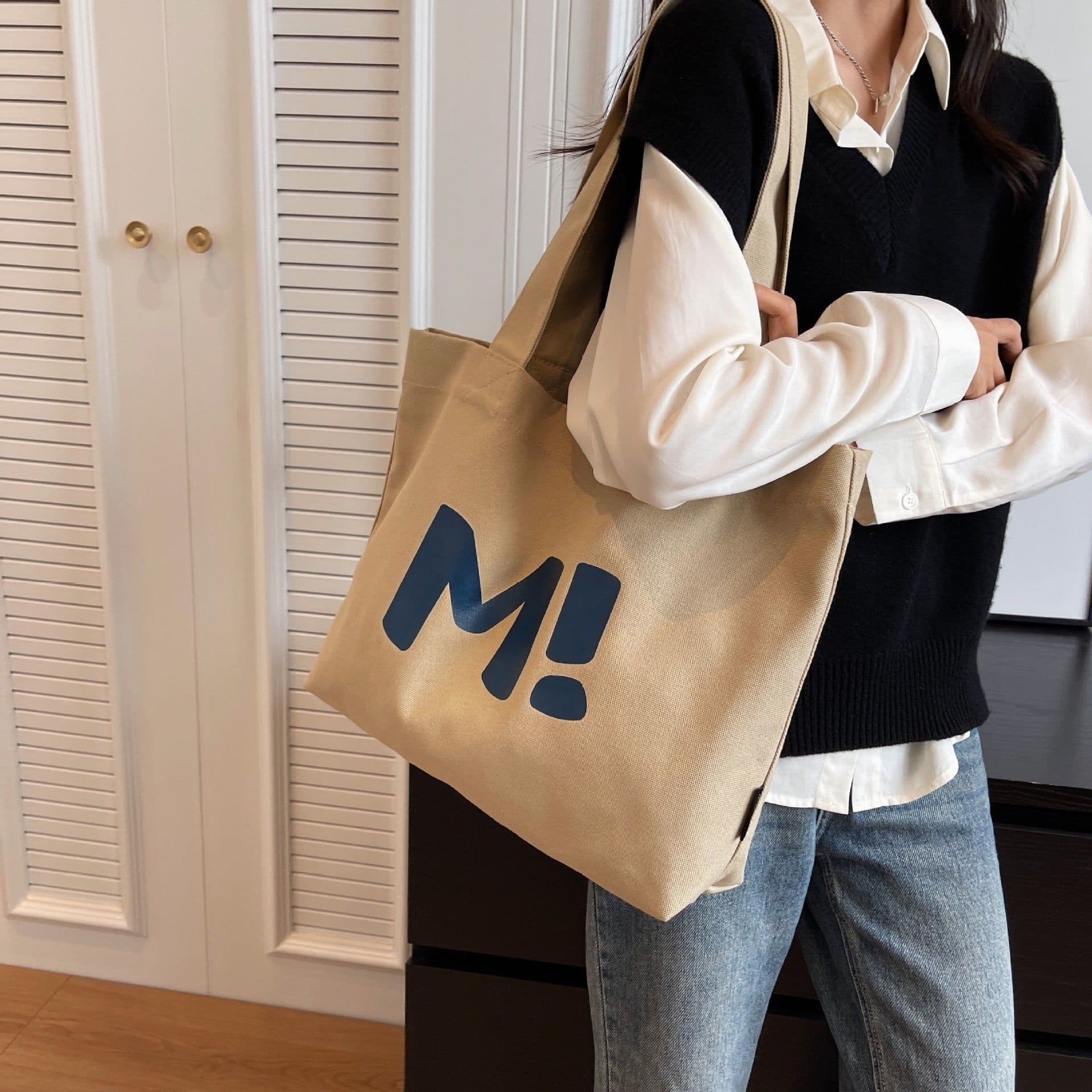 image-Letter Printed Shouder Bags Canvas Totes Bags For Women Shopper Girls Handbags Eco Environmental Large Capacity Shopping Bags