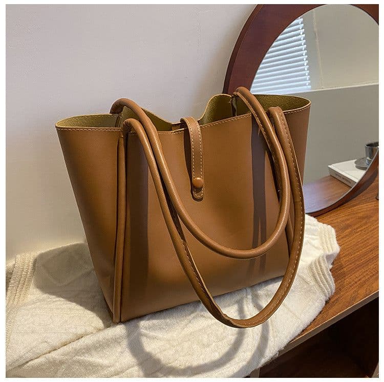 image-Casual Large Capacity Tote Bags For Women Fashion Solid Color Shopping Shoulder Bag With Wallet Ladies Handbag